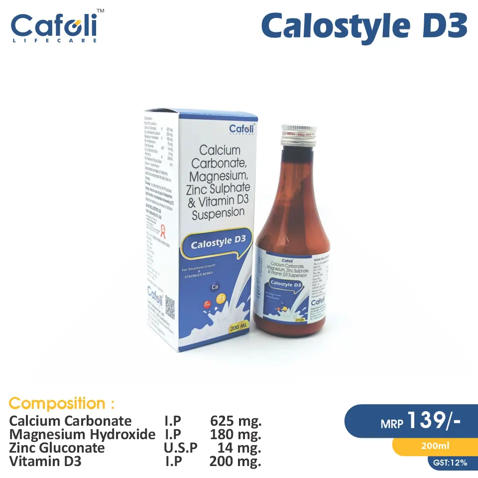 Calcium Carbonate + Magnesium Hydroxide + Zinc Sulphate + Vitamin D3 Syrup at Best Price in PCD Pharma Franchise for Bone Health & Mineral Support.